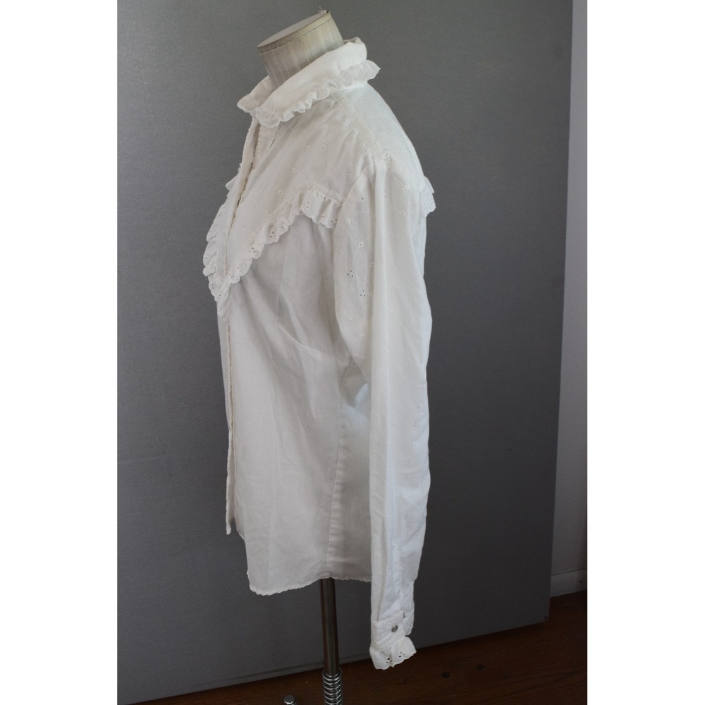Rockmount Ranch Wear Shirt Small? White Eyelet Ruffle Western Vtg Rodeo Womens - Picture 3 of 5